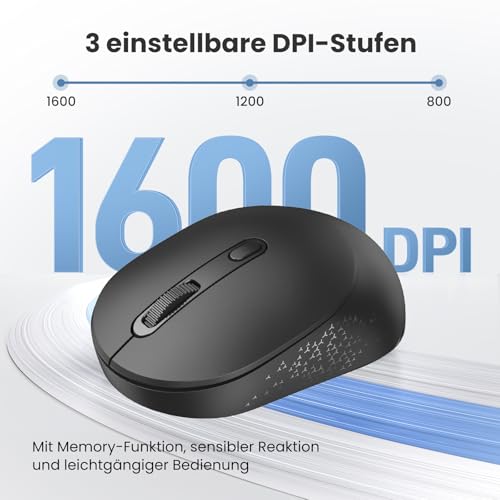TECKNET Bluetooth Kabellose Maus (BT 5.0/3.0 + 2.4G) Wireless Mouse | 1600 DPI Sensor, leise Klicks, optische Abtastung, Wireless Mouse kompatibel mit Windows/macOS/iPadOS, Laptop & PC