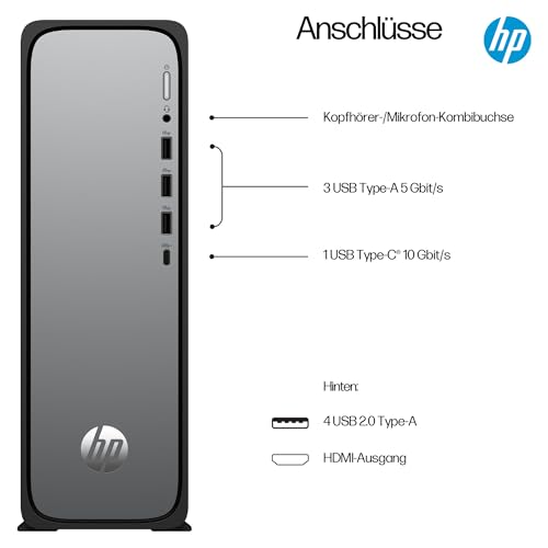 HP OmniDesk Slim Desktop S03-0250ng, Intel Core i5-14400, 16 GB DDR5 RAM, 512 GB PCIe Gen4 SSD, Intel UHD Graphics 730, Windows 11 Home, Wi-Fi 6, USB Type-C, Meteor Silver/Jack Black