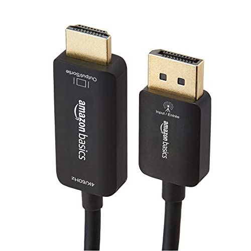 Amazon Basics DisplayPort-zu-HDMI-Kabel, unidirektional, 1080p, 1920 x 1200, 4K bei 60 Hz, 1,8 m, vergoldeter Stecker, schwarz