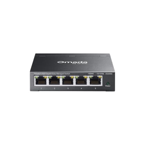 TP-Link Omada ES205G 5-Port Gigabit Easy Managed Switch, Plug & Play, Metallgehäuse mit lüfterlosem, geräuschlosem Design, Isolation, VLAN, IGMP-Snooping, Zentrales Cloud-Management