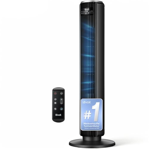 Levoit extrem leiser Turmventilator mit Schlafmodus, Mattschwarz, Höhe 92cm