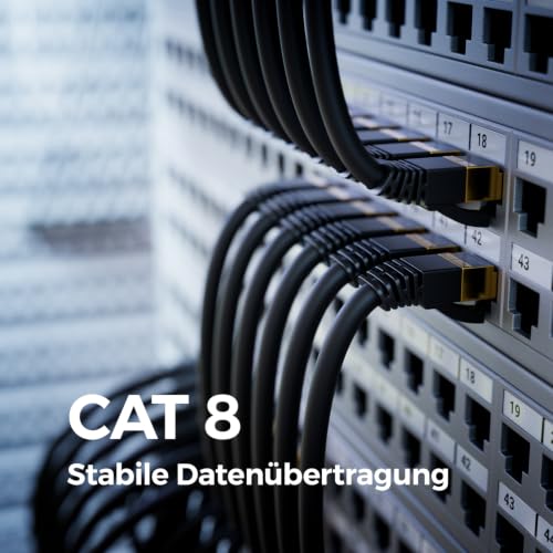 deleyCON 3,0m CAT 8 Netzwerkkabel RJ45 40 Gbit/s S/FTP POE - Schwarz | Gigabit Ethernet LAN Cable, Kupfer, Patchkabel, RJ45 Stecker, für CAT8 CAT7 CAT6, PC, PS5, Router, Modem, TV, Switch