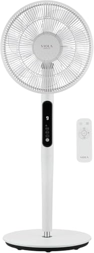 VIOLA Leiser Standventilator mit Fernbedienung, leistungsstarker digitaler Motor, geringer Stromverbrauch, 19 W, 7 Flügel, 9 Geschwindigkeiten, Oszillation 120 °, vertikale Drehung, Turbo, Timer