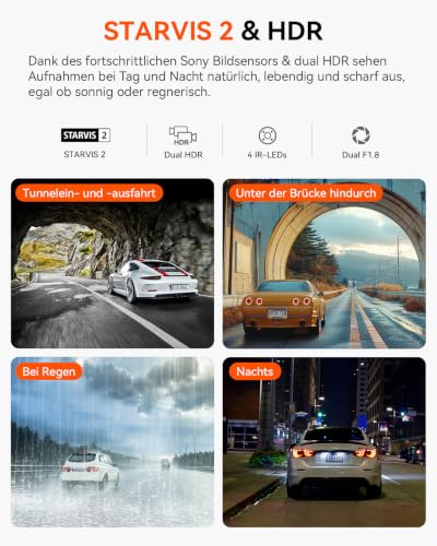 VANTRUE N2X 2.7K+1080P Dashcam Auto Vorne Innen, STARVIS 2 Dual Nachtsicht | 2.5K/60FPS Front Dash Cam, Dual HDR, 5GHz WiFi GPS, 24h Parküberwachung G-Sensor, Sprachsteuerung, DSGVO konform, max. 1TB