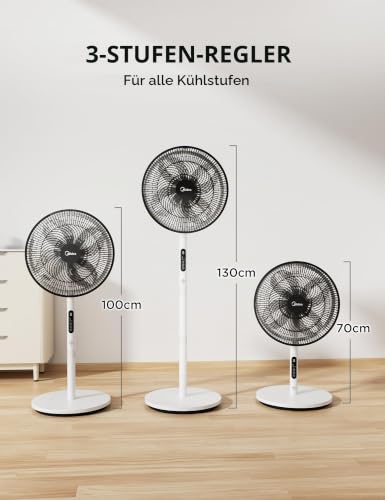Midea Leiser Standventilator FS35-26XRDSE(BW) DC-Motor, 8 Flügel, 9 Geschwindigkeitsstufen, Oszillation 85°, Timer 9 Stunden, Höhe verstellbar