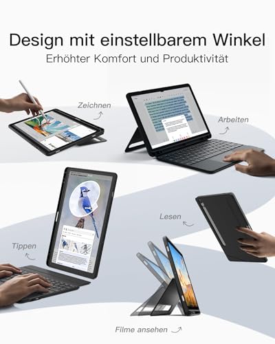 Inateck Hülle mit Tastatur Samsung Tab S10/S9, abnehmbar | Kompatibel mit Tab S10 Lite/S10 FE/S9 FE 10,9"/S9 11", Bluetooth-Tastatur mit Touchpad, Hoch/Quer, Stiftfach, N0064,Schwarz