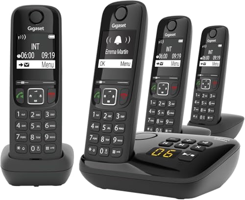 Gigaset AS690A Quattro Vier DECT-Telefone mit Anrufbeantworter, Schwarz