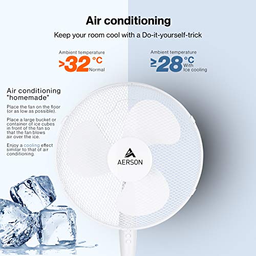 TRESKO AERSON Standventilator 40cm | Ventilator höhenverstellbar bis 120cm | Standlüfter hoher Luftdurchsatz und sehr leise | Windmaschine mit 3 Geschwindigkeitsstufen & Oszillationsfunktion ca. 80°