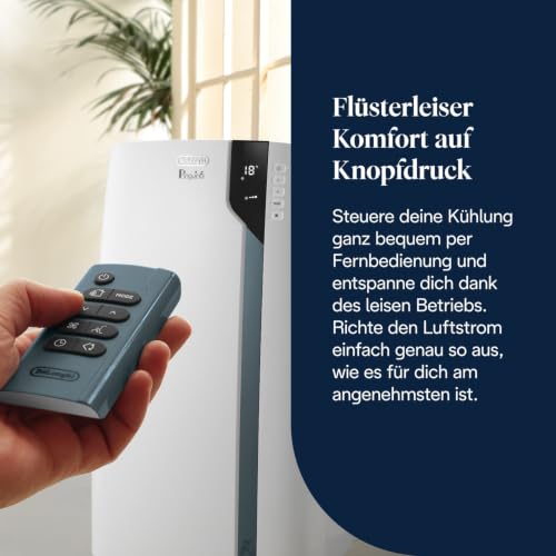 De'Longhi Pinguino - Mobiles Klimagerät, für Räume bis 30 m², mit Luftentfeuchter & Ventilator, 10000 BTU, Leiser Betrieb, Eco-Real-Feel, Fernbedienung, Timer, Energieeffizienzklasse A+++ (PACEX105)
