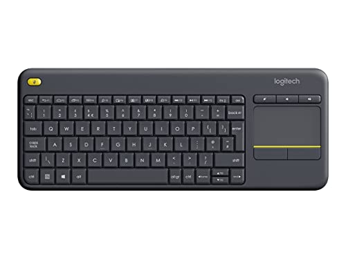 Logitech K400 Plus Kabellose TV-Tastatur mit Touchpad | 2.4 GHz Unifying USB-Empfänger, Multimedia-Tasten, Windows/Android/ChromeOS, Schweizer QWERTZ - Schwarz