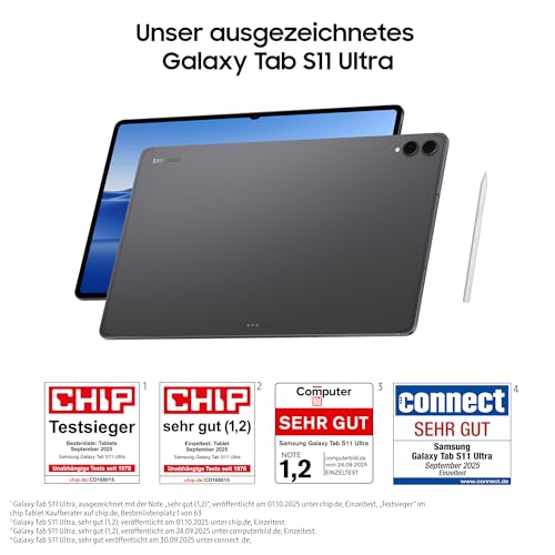 Samsung Galaxy Tab S11 Ultra 5G, AI Tablet Leichtes Design, Vielseitige KI-Tools, DeX, 512 GB Speicher, 12 GB RAM, Lange Akkulaufzeit, Gray, 3 Jahre Herstellergarantie [Exklusiv auf Amazon]