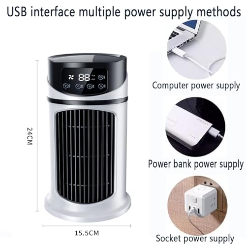 Tragbarer Mini-Kühler mit USB-Anschluss, 6 Geschwindigkeiten, 3 Modi, 300 ml Wassertank, Verdunstungskühlung für Reisen, Auto und Schreibtisch