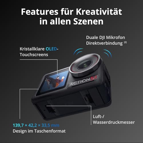 DJI Osmo Action 5 Pro Essential Combo, 4K-Action-Cam für schnellen Start | 1/1,3“ Sensor, 4K/120fps Video, Motivverfolgung, Stabilisierung, Dual OLED Touchscreens, wasserdicht, für Sport und Vlog