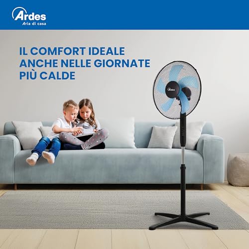 Ardes STEELO 40PN Standventilator 50W 40 cm mit Automatischer Oszillation, Höhen- und Neigungsverstellung, 3 Geschwindigkeiten, Total-Black-Design und 5 Flügel