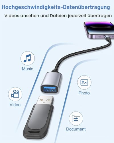 Lightning auf USB Adapter 2Stück, Lightning USB Adapter Handy iPhone auf USB Stick Adapter Kabel usb 3.0 OTG Adapter für iPhone 14 13 12 11 Pro Max/iPad, Unterstützt USB Sticks, Keyboards, Kartenleser