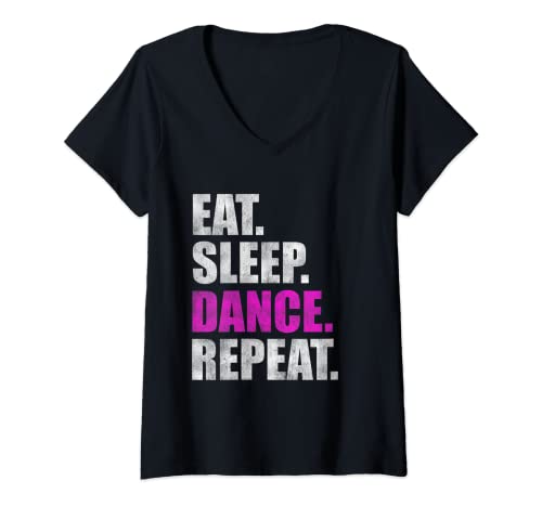 Damen Eat Sleep Dance Repeat T-Shirt mit V-Ausschnitt