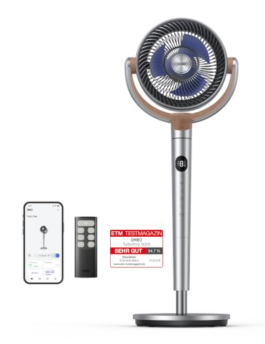 DREO Smart Standventilator, 120°+120° Oszillierend Ventilator mit Wi-Fi/Sprachsteuerung, 23dB Leiser Bodenventilator für Schlafzimmer, einstellbare Höhe, 8 Geschwindigkeiten, 6 Modi, 12H Timer