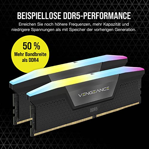 CORSAIR Vengeance RGB DDR5 48GB (2 x 24GB) Bis zu 6000MHz Intel RAM | Arbeitsspeicher für Gaming-PCs, Kompatibel mit Intel XMP 3.0, CL36, Schwarz, CMH48GX5M2E6000C36