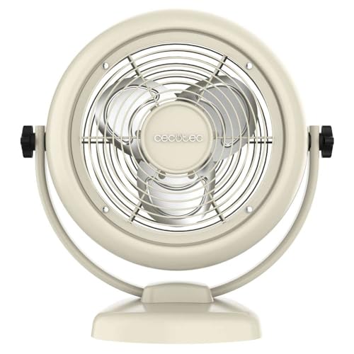 Cecotec Tischventilator EnergySilence 800 RetroDesk Beige, 20 W | 20 cm Durchmesser, 3 Aerodynamikflügel, neigbar, 2 Geschwindigkeiten, Retro-Design