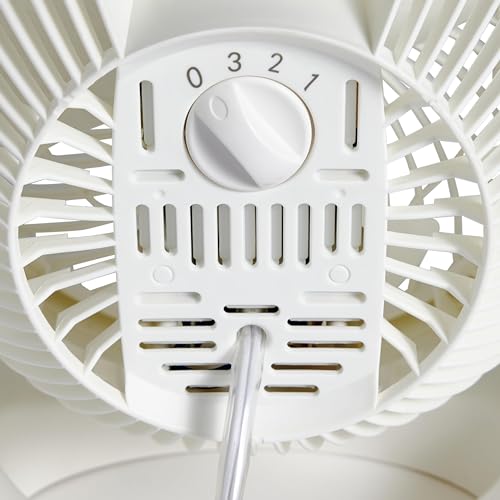 Amazon Basics Tisch-Ventilator tragbar, 18 cm, geräuscharme Kühlung, 3 Geschwindigkeiten, um 90° verstellbarer Winkel, Weiß, 15,49 x 27,3 x 27,69 cm