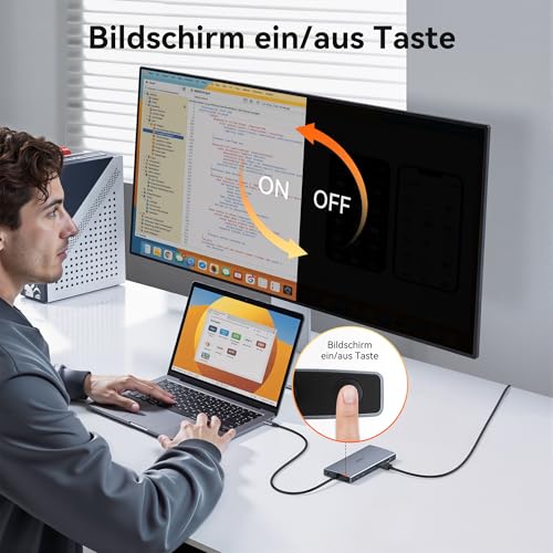 Dockingstation Laptop 2 Monitore, 15 in 1 Docking Station Triple Display | USB C Hub Adapter mit Zwei HDMI, 8K DisplayPort, Ethernet, PD, 5USB, USB C, SD TF Kartensteckplatz, Audio und Ein/Aus Taste