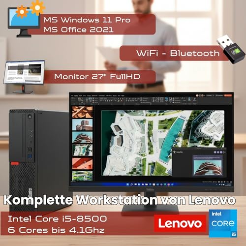 Lenovo Kompletter Business-Computer ThinkCentre mit 27 Zoll Ultra Slim Monitor | Intel Core i5 8500 | DP USBC | 16 GB | 512GB | Webcam Win 11 Pro MS Office 2021 Pro Garantie 36 Monate (überholt)