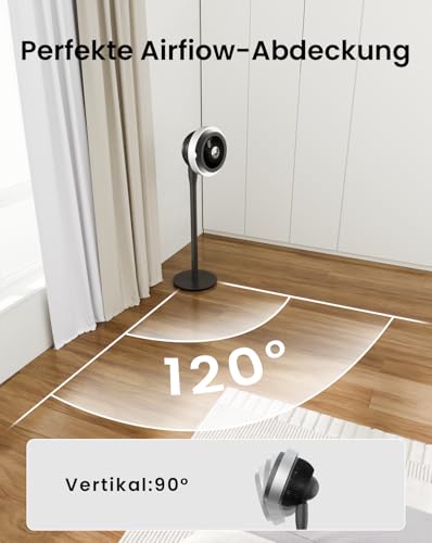 AIRMATE Leise Ventilator mit Licht, Extra großes Luftvolumen Umwälzlüfter, 3 Modi 16 Geschwindigkeitsstufen, 120°+90° Oszillierend, Standventilator mit Fernbedienung, Timer und einstellbaren Höhen