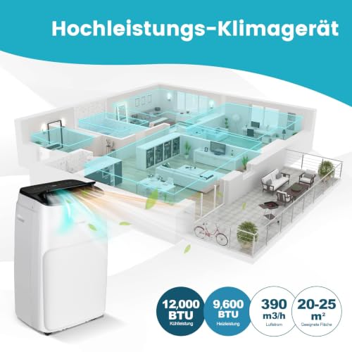 COSTWAY 12000 BTU mobile Klimaanlage mit Abluftschlauch, APP/Fernsteuern | Klimagerät für Raum bis 120 m³, 5 in 1 zum Kühlen & Heizen & Entfeuchten & Ventilieren & Schlafmodus, Automatisches Abtauen
