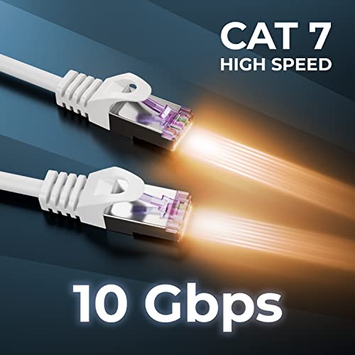 deleyCON 0,5m CAT7 Netzwerkkabel RJ45 10 Gigabit, 10 Stück - Weiß | Kurzes 50cm Patchkabel Ethernet Kabel, Kupfer, SFTP PiMF Schirmung, LAN DSL, Modem, Router, Patchpanel, CAT7 CAT6 CAT5