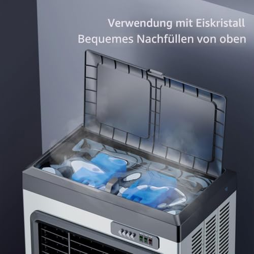 Yajuer Persönlicher Verdunstungskühler, Recht Tragbare Klimaanlage mit 180-Liter-Tank und 3 Geschwindigkeiten, Verdunstungsklimaanlage für Zimmer, Büros und Außenbereiche(75 * 47 * 160cm)