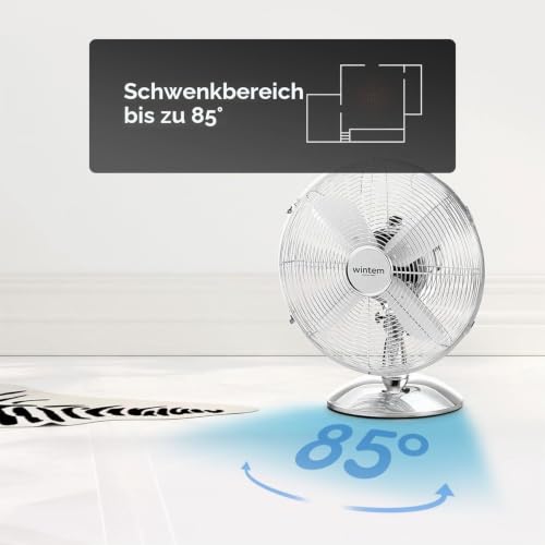 Wintem Vortex Tischventilator aus verchromtem Stahl, 30 cm, 40 Watt, 3 Geschwindigkeiten und Oszillationsbewegung