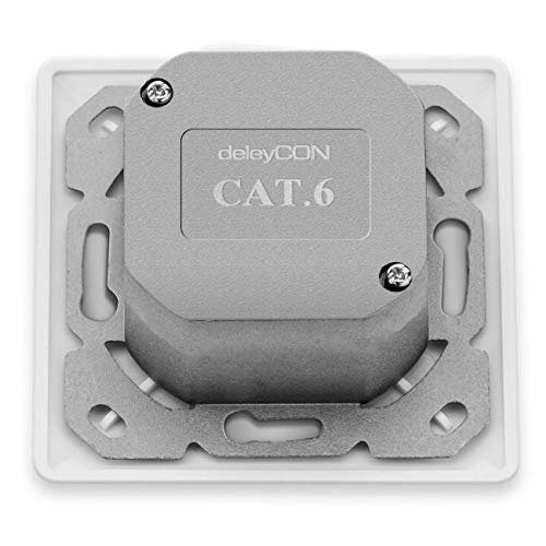 deleyCON CAT6 Universal Netzwerkdose 2x RJ45 Port geschirmt, 1 Stück - Weiß | Aufputz oder Unterputz, 1 Gigabit Ethernet Netzwerk, EIA/TIA 568A&B