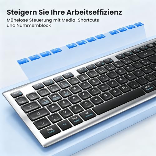 TECKNET Tastatur Maus Set Kabellos, 2.4G Wiederaufladbare Maus und Tastatur