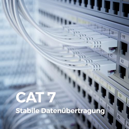 deleyCON 7,5m Flaches Cat7 Netzwerkkabel RJ45 10 Gbit/s LAN - Weiß | RJ45 Ethernet Patchkabel Verlegekabel flach, für Internet, Switch, Router, Modem und Patchpanel
