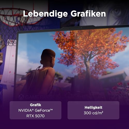 Lenovo LOQ Gaming AI Laptop | 17.3" Full HD 165Hz Display | NVIDIA GeForce RTX 5070 | Intel Core i7-14700HX | 16GB RAM | 1TB SSD | Win11 | QWERTZ | 24-Zonen-RGB-Tastatur | Grau | 3 Monate GamePass