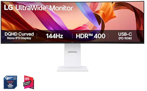 LG UltraWide 49U950A-W.AEU (49 Zoll) 32:9 Curved DQHD Nano IPS Monitor, 144Hz, AMD FreeSync™ Premium, DisplayHDR™ 400, USB-C (90W), Weiß