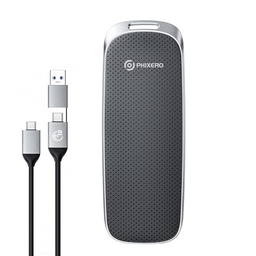 PHIXERO P10PRO Externe Tragbare NVMe SSD 2TB, Bis zu 1050MB/s, USB 3.2 Gen2, Inklusive 2-in-1 USB C Kabel, Externe Festplatte Portable SSD für iPhone 15/16 PRO/Android/Mac, Schwarz