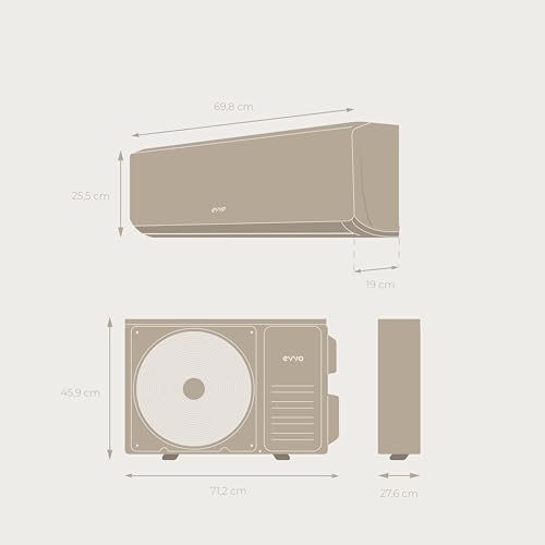 EVVO Splitklima-Klimaanlage, WLAN, Kühlung und Heizung, WLAN-Konnektivität, Invertermotor, Wärmepumpe, Klasse A++/A+, Luftentfeuchter, Kühlmittel R32 (9.000 BTU)