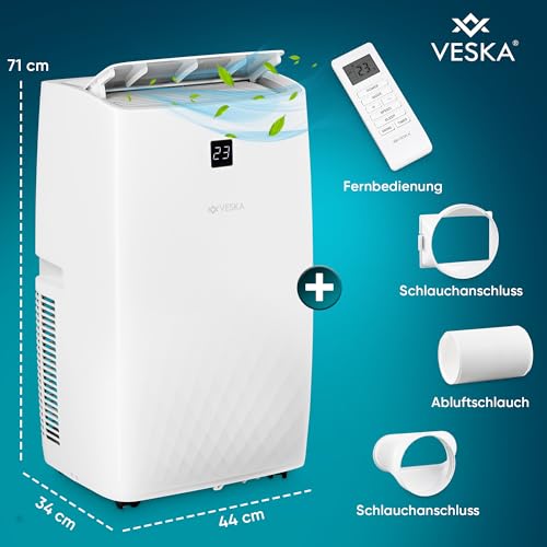 Klimaanlage Mobil 12000 BTU/h (3.500 Watt) - Mobiles Klimagerät 4in1 mit WiFi/App Monoblock Kältemittel - Fernbedienung, 24h-Timer, Luftentfeuchter, Nachtmodus (12000 BTU)