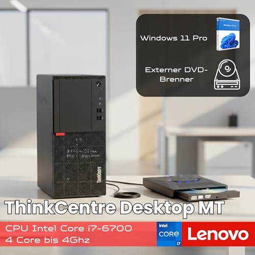 Lenovo - Schneller PC mit Intel Core i7 6700 - Desktop Computer + Silent Rechner für Büro & Home Office mit 4 GHZ - 16 GB - 512GB SSD - USB3.0 - WLAN - inkl Windows 11 Pro und Office 2016