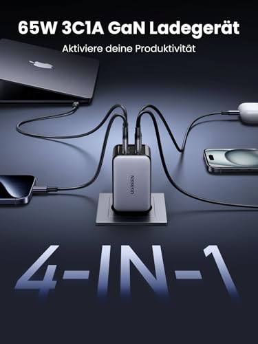UGREEN Nexode USB C Ladegerät 65W, 4-Port, GaN Netzteil, Mehrfach Charger