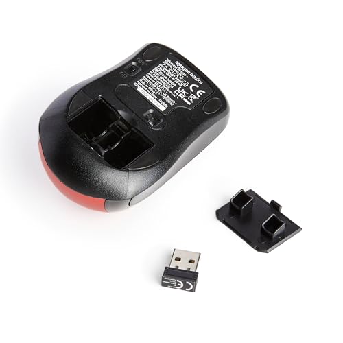 Amazon Basics Kabellose Computer-Maus mit USB-Nano-Empfänger, Rot