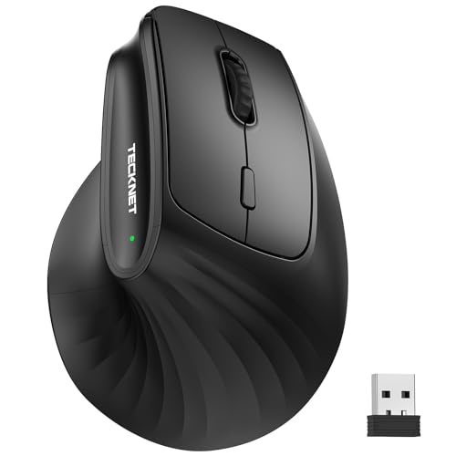 TECKNET Ergonomische Maus Kabellos, Bluetooth Vertikale Maus (BT 1+BT 2+2.4G), 5 Einstellstufen bis 4800 DPI, USB-A-Empfänger, Wiederaufladbar Leise Funkmaus für Laptop PC Computer Windows, Schwarz