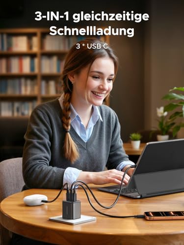 UGREEN USB C Ladegerät 30W, 3X USB-C-Port, GaN iPhone Netzteil | PD 30W Schnellladegerät, Kompatibel mit iPhone 17, 17 Pro Max, Air, 16, 15, 14, 13, 12, iPad, Galaxy S25, S24, S23, Pixel 9