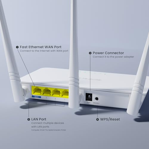 Tenda F3 N300 WLAN Router, 300Mbit/s, nur 2,4GHz, 3 * 5dBi Externe Antennen, 3 LAN/WAN-Port, Kindersicherung, Gastnetzwerk, Access Point Modus, Keine DSL-Funktion, für Wohnung mit 1-2 Zimmern, Weiß