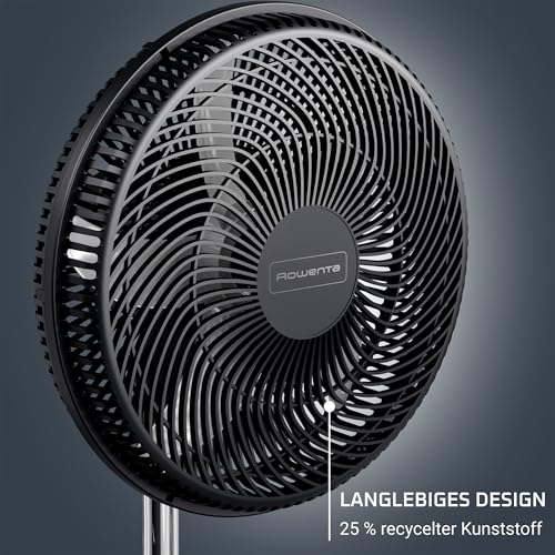 Rowenta Turbo Essential, Standventilator, leistungsstark, VU3110 | Standventilator, Leise 58 dB, höhenverstellbar & oszillierend, kompakt für Büro, Wohn-/Schlafzimmer, Farbe: Schwarz/Rot