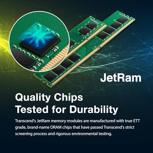 Transcend JetRam 16GB DDR4 RAM 3200 MHz U-DIMM CL22, Desktop-Speichermodul | PC4-25600, 288-polig, ungepuffert, nicht ECC, 1,2 V, PC-Computer-Upgrade