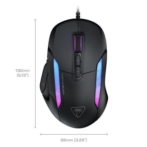 Turtle Beach Kone II ergonomische RGB-PC-Gaming-Maus mit Kabel | Ash Black, 26K-DPI-Sensor, optische Schalter, 23 belegbare Eingaben, ergonomisch, 4D Scroll Wheel, Gleiter aus reinem PTFE
