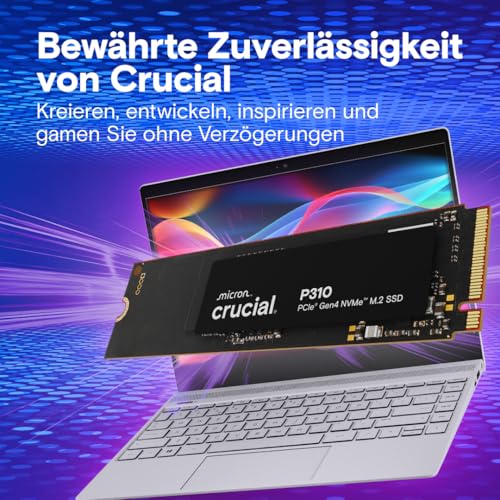 Crucial P310 SSD 2TB M.2 2280 PCIe Gen4 NVMe, bis 7.100 MB/s, für Laptop, Desktop PC & Handheld Spielekonsolen, Interne Festplatte - CT2000P310SSD801