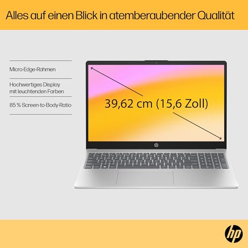 HP Laptop, 15,6 Zoll (39,6 cm) FHD IPS Display, AMD Ryzen 7 7730U, 16 GB RAM, 512 GB SSD, AMD Radeon-Grafik, Windows 11 Home, QWERTZ Tastatur, Silber, Fast Charge